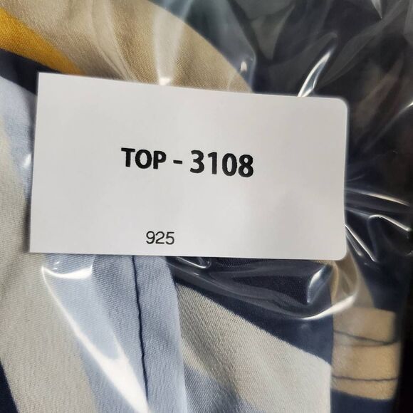 Ann Taylor Women’s Striped Button Front Blouse Navy Beige Yellow XL - Picture 9 of 9